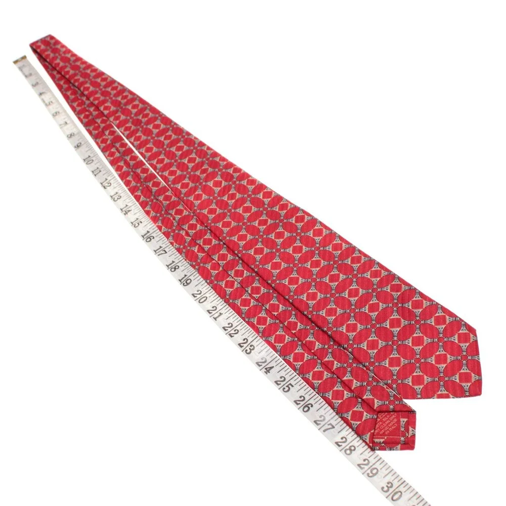 Brioni NWOT Neck Tie in Red / Beige / Black Geometric Print 100% Silk